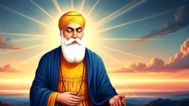 Spiritual enlightenment of guru nanak dev ji founder of sikhism radiating divine wisdom and peace celebrating gurpurab prakash utsav