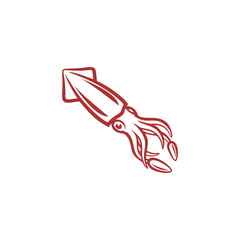 Stylized illustration of a red squid isolated on a white background.