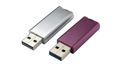  Two USB flash drives in different designs isolated on transparent background