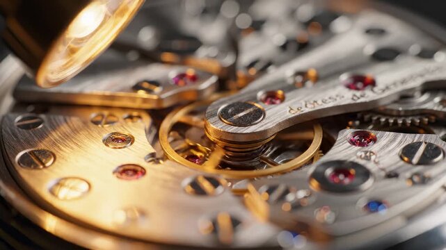 Close Up of Complicated Watch Mechanism Movement Under Lamp