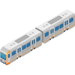Isometric Train Transport Public Transportation Subway With Orange Trim And Blue Windows On A White Background