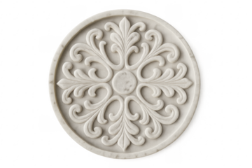 White marble ornamental medallion with floral relief carving