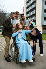 Diverse group of friends taking a selfie together