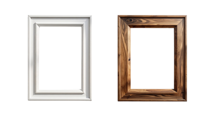  Pair of decorative wooden frames featuring rustic and modern designs isolated on transparent background