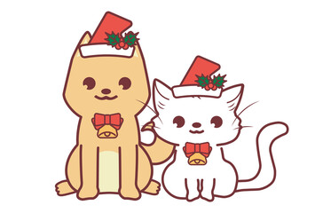クリスマスコスチュームのかわいい仔犬と仔猫