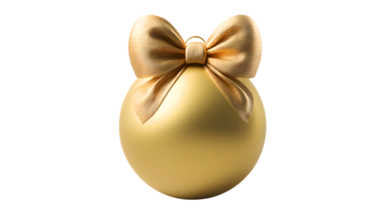 Elegant golden easter egg adorned with a decorative patterned fabric bow isolated on transparent background