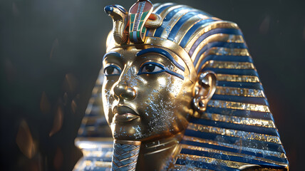 isolated Pharaoh mask of Tutankhamun in gold and blue, an ancient Egyptian god, Egyptian god