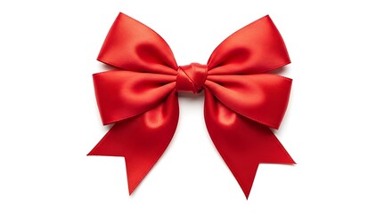 Fototapeta premium A vibrant red satin bow centered on a clean white background with soft shadows and elegant curves