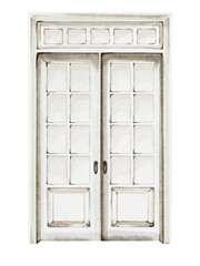 Ornate white door watercolor