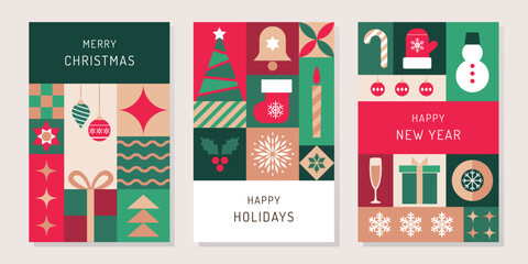 Geometric Christmas and New Year holiday greeting card series