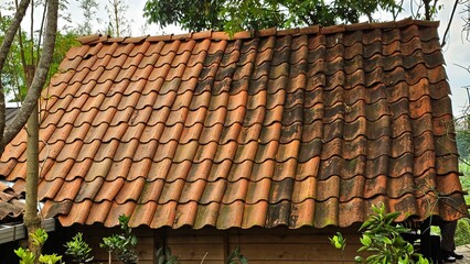 Roof tiles of Indonesian houses. made of red or orange clay. Roof Tile Texture