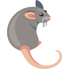 Gray cartoon mouse with pink ears and tail on transparent background isolated vector illustration