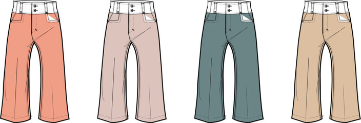 Set of colorful fashion pants illustrations. Design for clothing, apparel, and style concepts