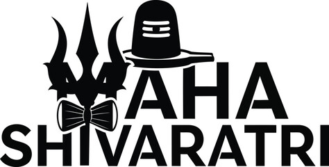Naklejka premium Maha Shivaratri Hindu Festival Typography with Trishul and Lingam .