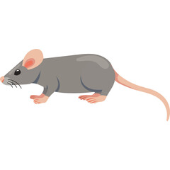 Gray Cartoon Mouse With Pink Ears And Tail Standing On Transparent Background Detailed Pixel Art Style Illustration