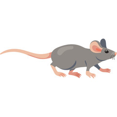Gray Cartoon Mouse With Pink Ears And Tail Standing On White Background Transparent Background