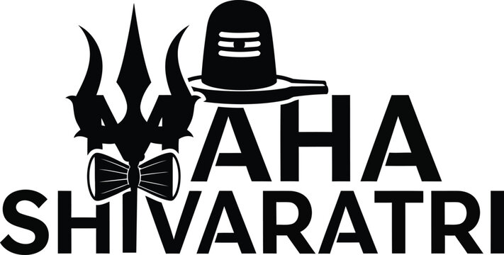 Maha Shivaratri Hindu Festival Typography with Trishul and Lingam .