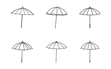 Obraz premium Set of Six Hand Drawn Umbrella Illustrations on White Background for Weather Protection Design Projects and Creative Artworks