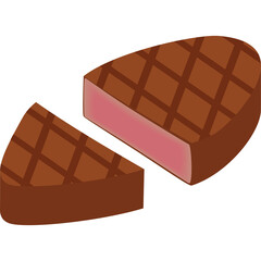 Grilled Beef Steak Cut In Half With Crosshatch Grill Marks Showing Juicy Pink Interior On A Transparent Background