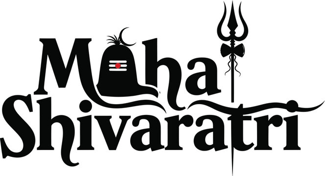 Elegant Maha Shivaratri Calligraphy with Trishul and Shiva Lingam Illustration .