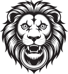 Fototapeta premium Fierce Lion Head Illustration with Shaggy Mane and Open Mouth