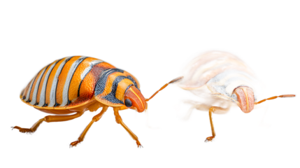 Striped beetle and fluffy insect isolated on transparent background