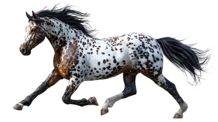 Fototapeta premium Appaloosa horse running with mane flowing, isolated on transparent background