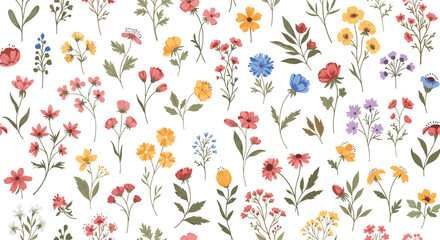 Obraz premium A vibrant collection of wildflowers in various colors and sizes.