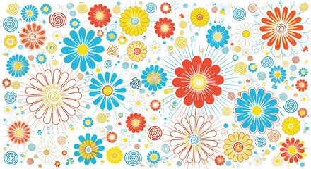 Obraz premium Colorful Floral Pattern with Vibrant Blossoms and Decorative Circles.