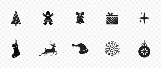 Fototapeta premium Holiday and christmas flat icon set. celebration, festive symbols, holiday decor icons