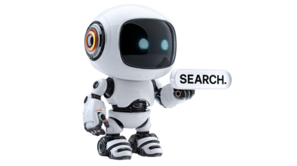 A cute blue screen robot android character gives a thumb up to show futuristic technology