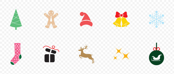Holiday and christmas flat icon set. celebration, festive symbols, holiday decor icons