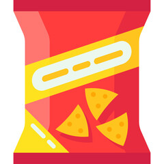 Red and Yellow Bag of Tortilla Chips with Three Nachos Visible on a Transparent Background