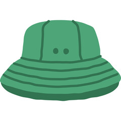 Green Bucket Hat With Darker Green Stripes and Two Dark Green Dots Resembling Eyes Isolated On Transparent Background