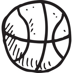 Hand Drawn Basketball Sketch Isolated on Transparent Background Simple Sports Illustration Black and White Line Art