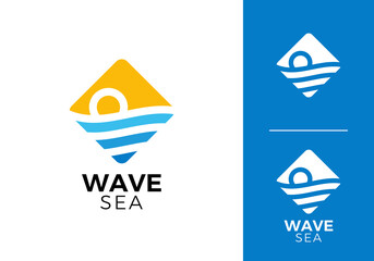 simple sea wave with sun logo icon design concept