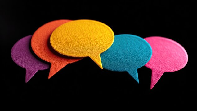 Colorful speech bubbles arranged in a cluster against a black background