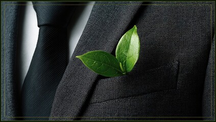 Dark suit pocket with vibrant green leaves