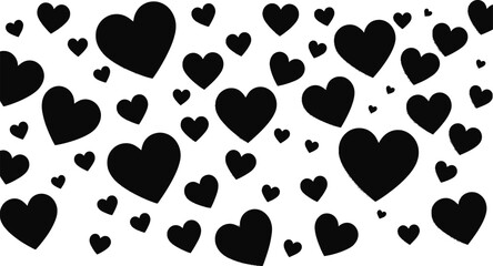 Obraz premium Black hearts scattered on white background, a symbol of love and affection for valentines day isolated on white background