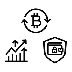 Crypto Trading Icon Set Bitcoin Chart Secure Wallet Outline