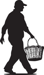 Agricultural worker silhouette holding baskets of produce in field