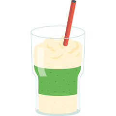 Green smoothie with whipped cream and red straw in a clear glass detailed pixel art illustration on white background