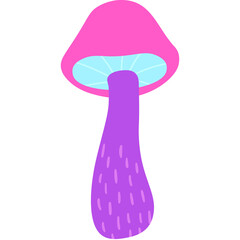 Groovy Psychedelic Poison Mushroom Toadstool In Vibrant Pink Purple And Blue Colors With A Transparent Background