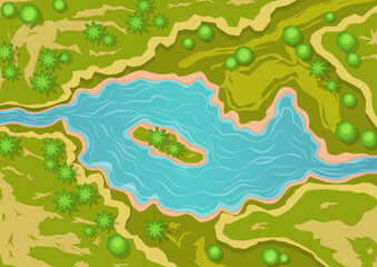 aerial view of natural river and lake