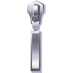 Silver Metal Zipper Pull Detail With Fabric Tab Isolated On White Background Clean Shiny Surface