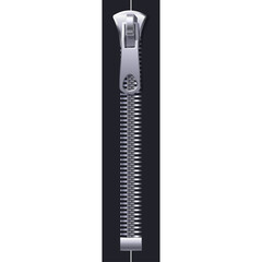 Silver Metal Zipper With Fabric Pull Tab Isolated On A Dark Background With Realistic Lighting And Subtle Reflections