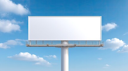 Obraz premium Blank Billboard Under Bright Blue Sky with Fluffy Clouds for Advertising Purposes and Marketing Campaigns