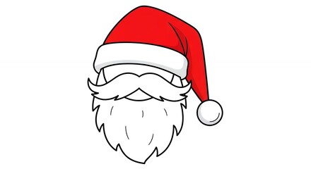 Cartoon Santa hat, mustache, and beard icon. Christmas holiday season vector illustration.