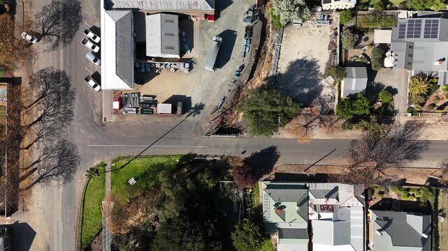 Burra, South Australia &ndash; 4K Aerial Drone Footage of Historic Pastoral Town, Country Houses, Estates, Streets, Canola Fields, and Wind Turbines in the Mid-North Agricultural Region