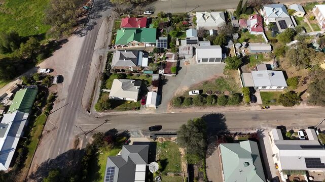 Burra, South Australia &ndash; 4K Aerial Drone Footage of Historic Pastoral Town, Country Houses, Estates, Streets, Canola Fields, and Wind Turbines in the Mid-North Agricultural Region